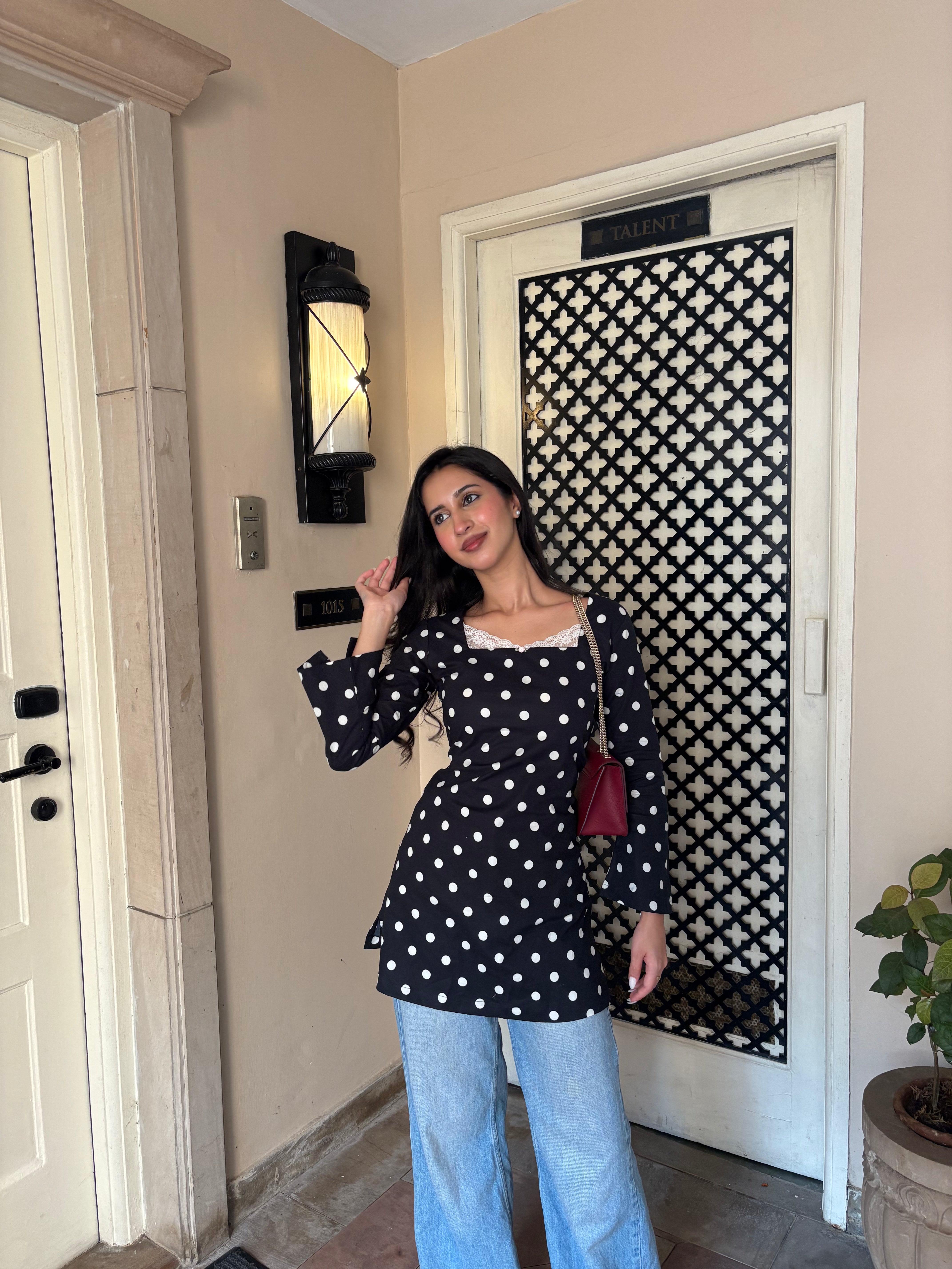 Pari Cotton Lace Kurti in Polka Dot