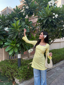 Pari Cotton Lace Kurti in Butter Yellow