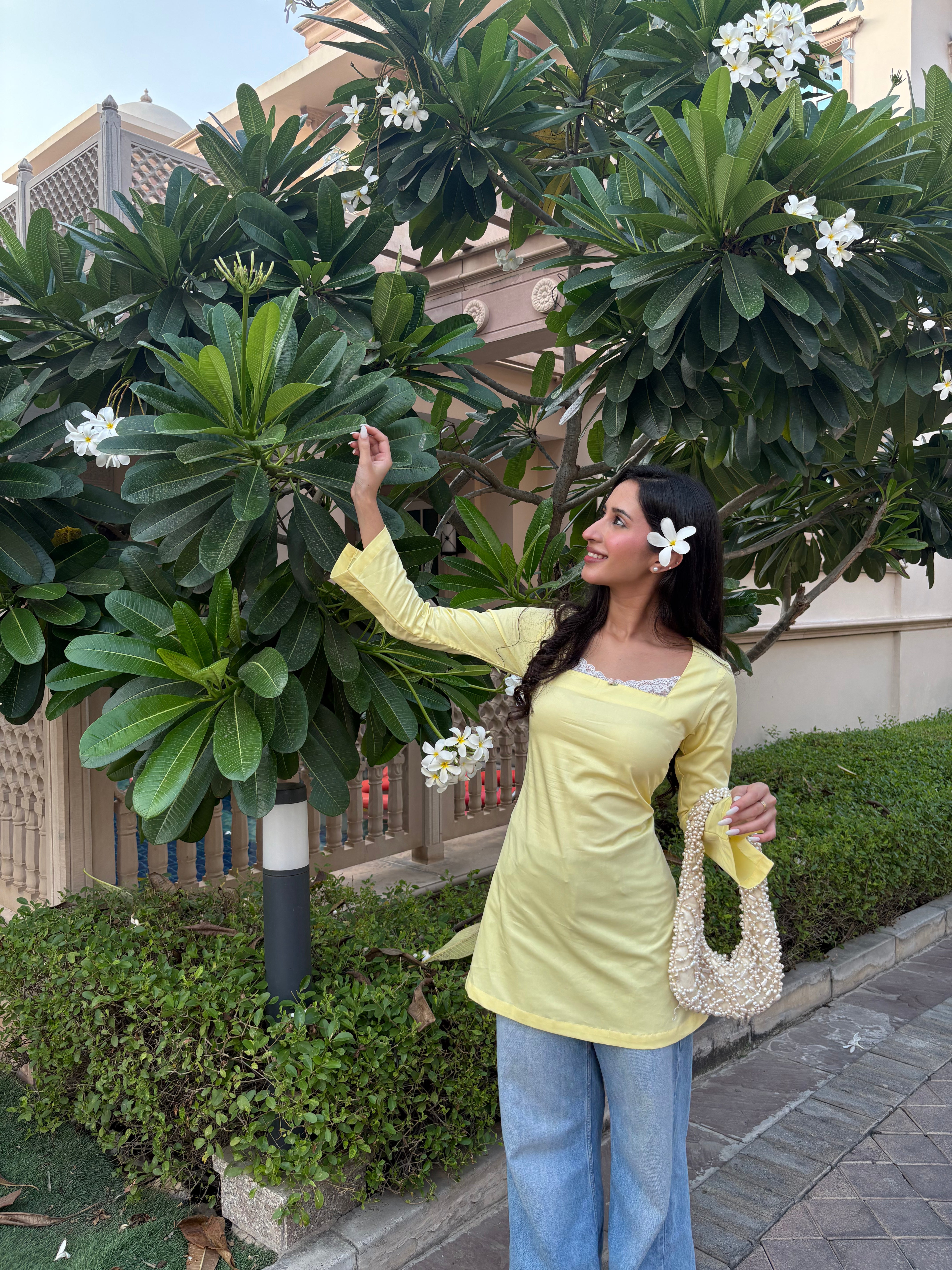 Pari Cotton Lace Kurti in Butter Yellow