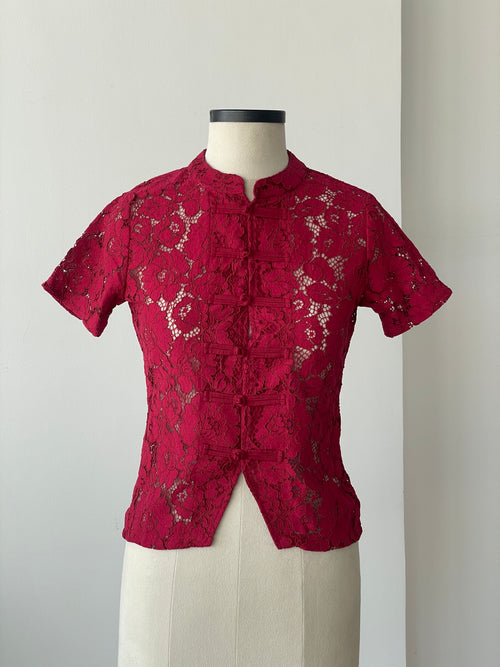 Lace Top in Crimson - SAMPLE