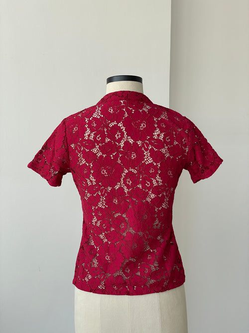 Lace Top in Crimson - SAMPLE
