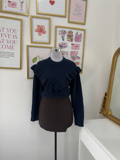 Fiona Ruffle Pullover in Navy (XS-L)