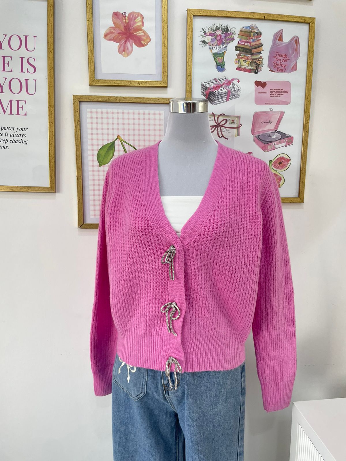 Zoe Bow Cardigan in Pink (XS-2XL)