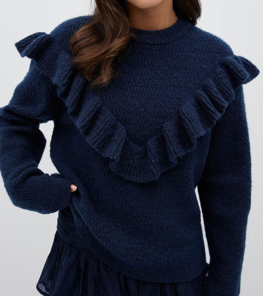 Fiona Ruffle Pullover in Navy (XS-L)