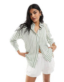 Linen Shirt in Green Striped (XS-XL)