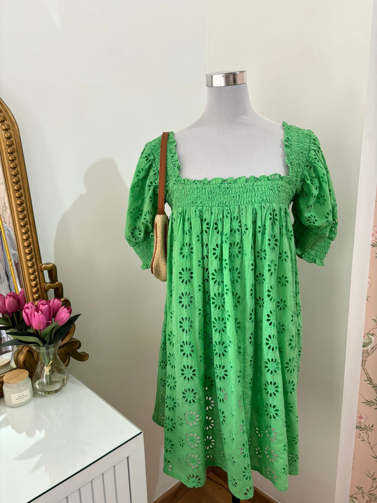 Emerald Eyelet Dress (XS-L)