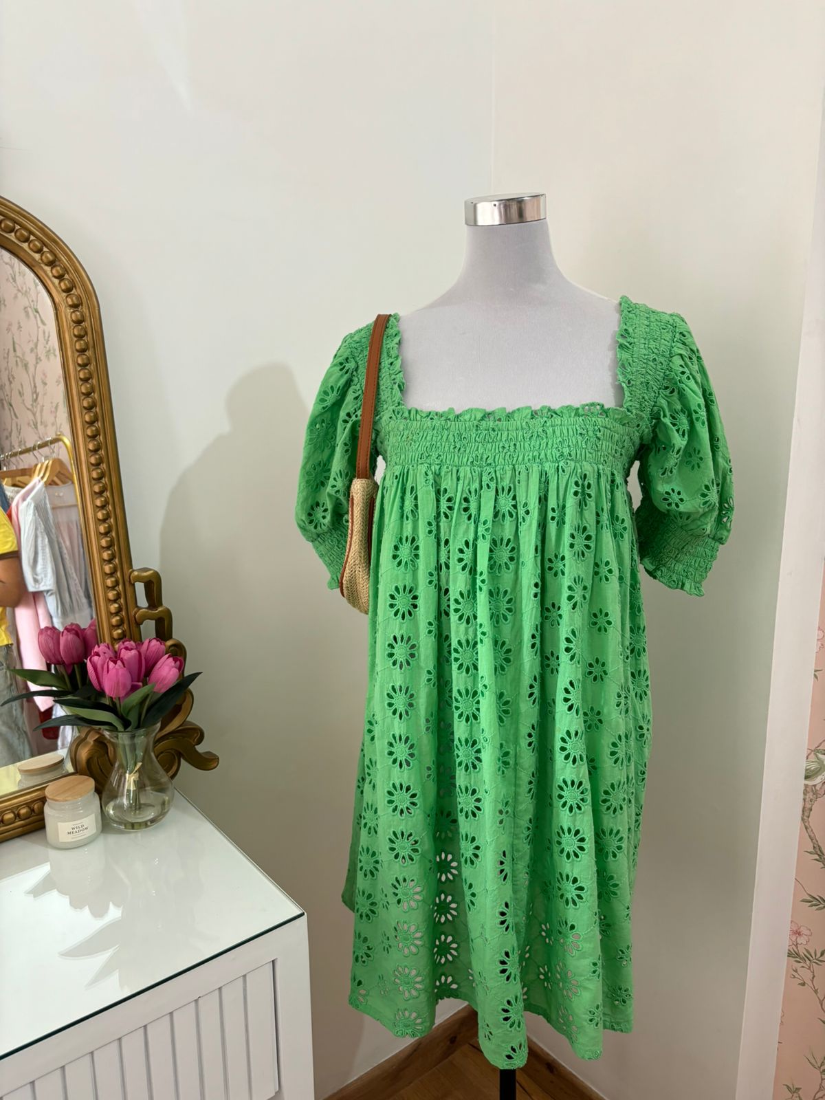 Emerald Eyelet Dress (XS-L)