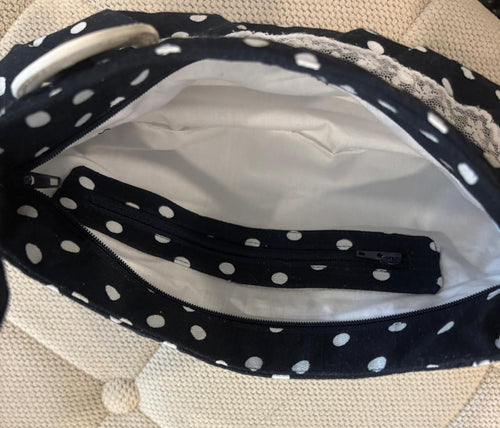 Lucy Shoulder Bag in Black Polka Dot