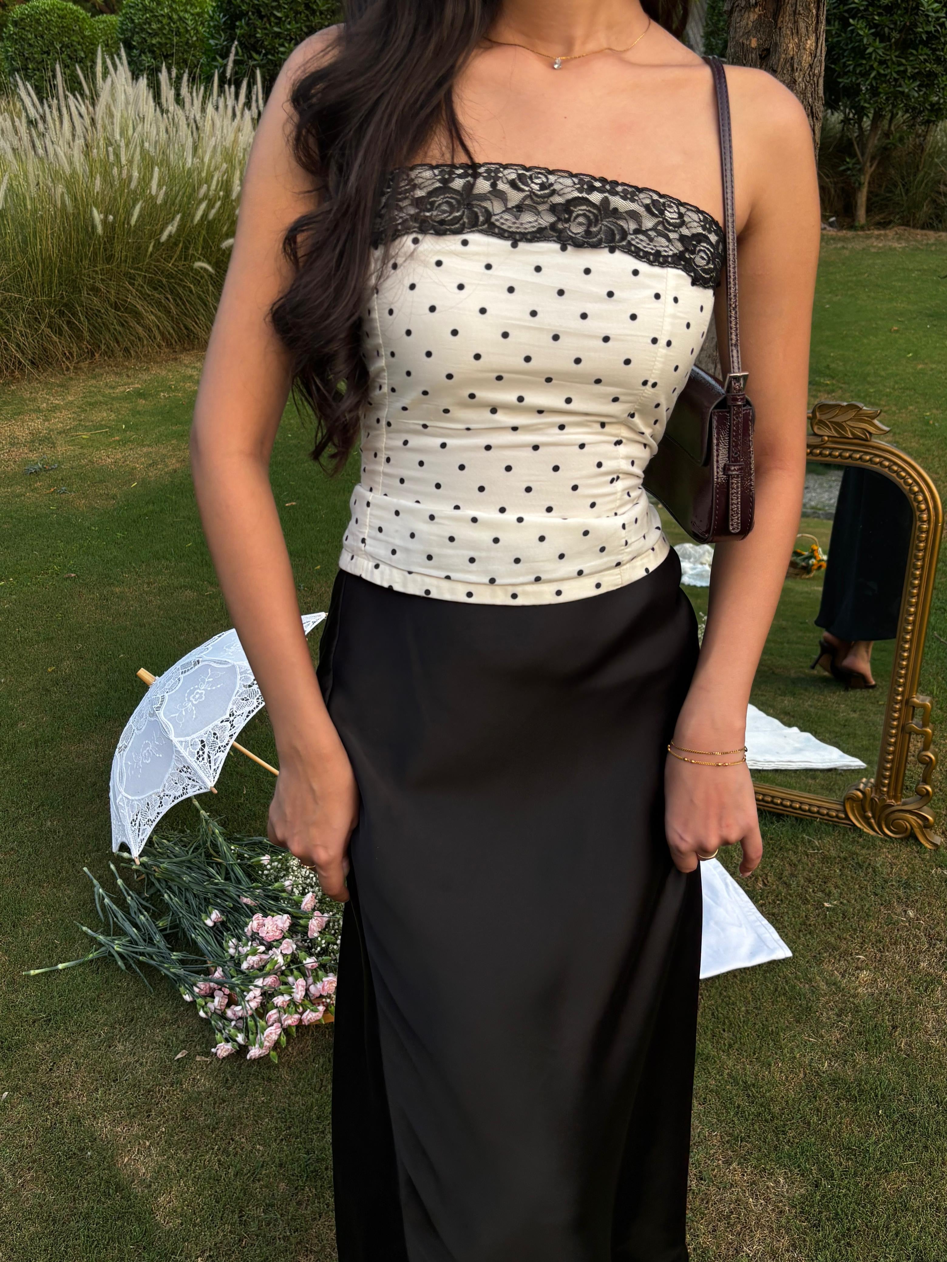 Florence Lace Top in White Polka Dot