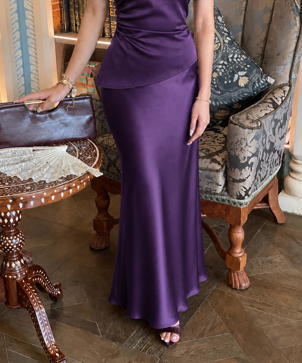 Celine Satin Skirt in Violet - PREORDER