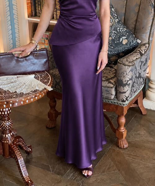 Celine Satin Skirt in Violet - PREORDER