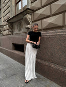 Celine Polka Dot Satin Skirt in White