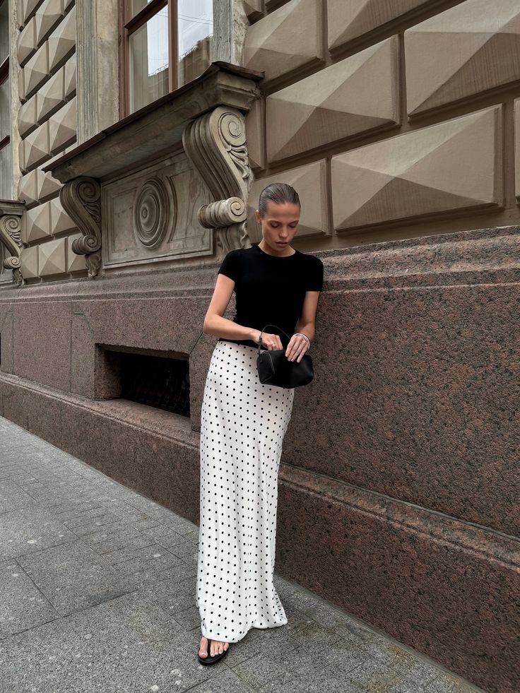 Celine Polka Dot Satin Skirt in White