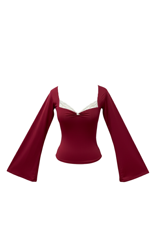 Belle Full Sleeves Sculpting Top in Crimson