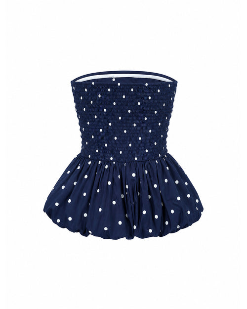 Bubble Top in Navy Polka Dot