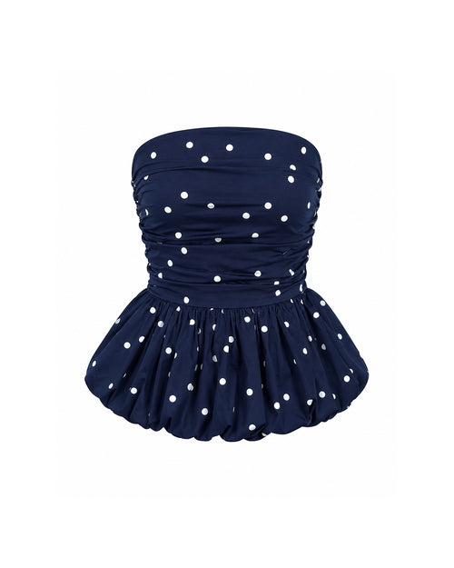 Bubble Top in Navy Polka Dot