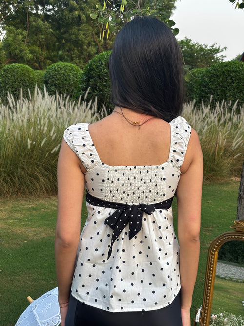 Babydoll Ribbon Top in Polka Dot