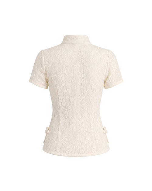 Mandarin Lace Top in Cream