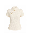 Mandarin Lace Top in Cream