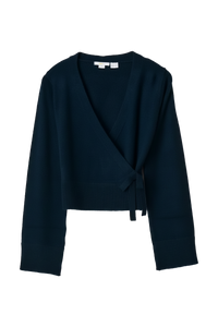 Cropped Wrap Pullover in Navy