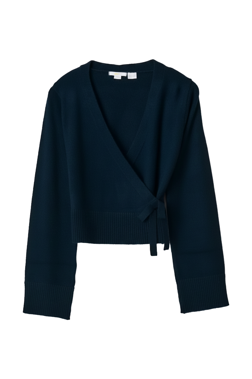 Cropped Wrap Pullover in Navy