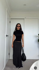 Celine Polka Dot Satin Skirt in Black