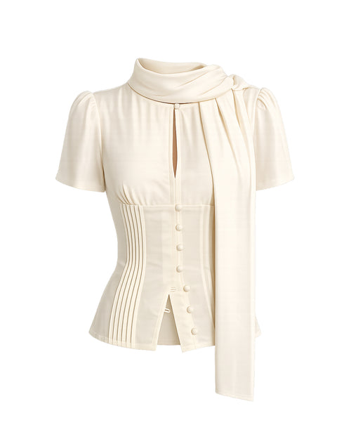Sylvie Top with Scarf in Cream