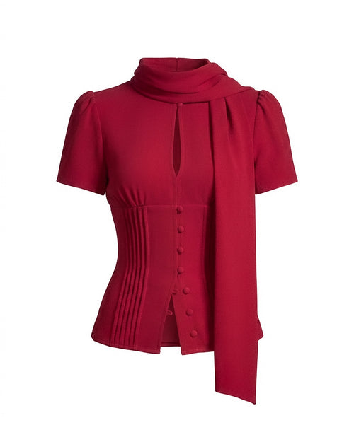 Sylvie Top with Scarf in Crimson