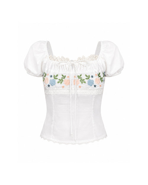 Belle Rosette Embroidered Top - PREORDER