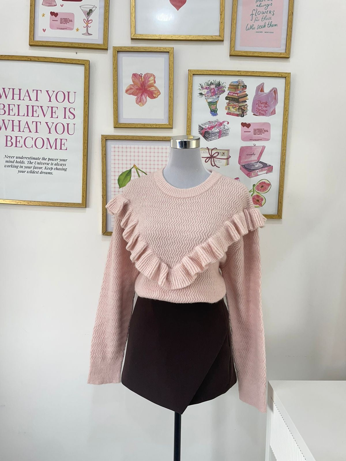 Fiona Ruffle Pullover in Pink (XS-L)