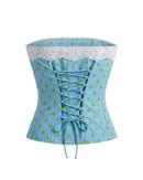Florence Lace Top in teal polka dot