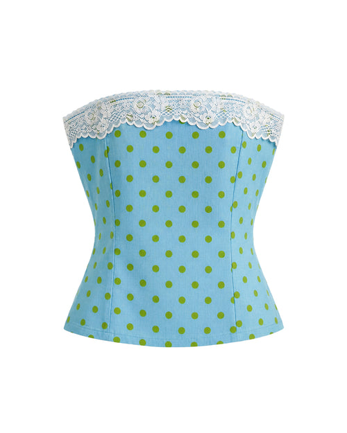 Florence Lace Top in teal polka dot