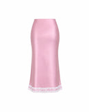 Camille Lace Satin Skirt in Blush