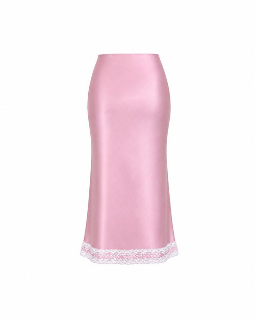 Camille Lace Satin Skirt in Blush