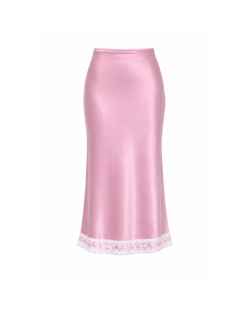 Camille Lace Satin Skirt in Blush