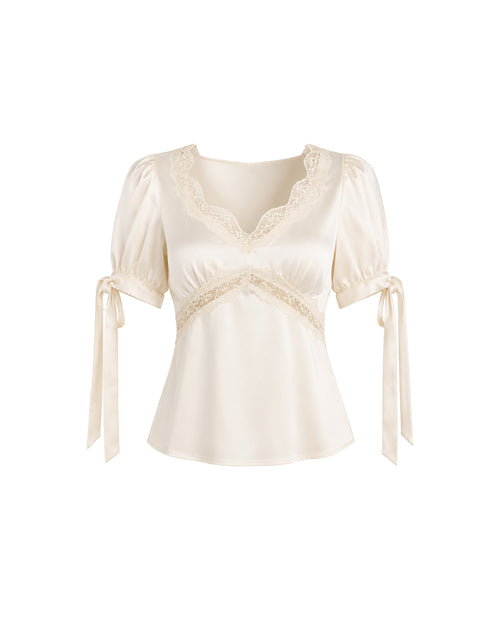 Lucine Satin Top in Cream