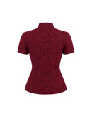 Mandarin Lace Top in Burgundy