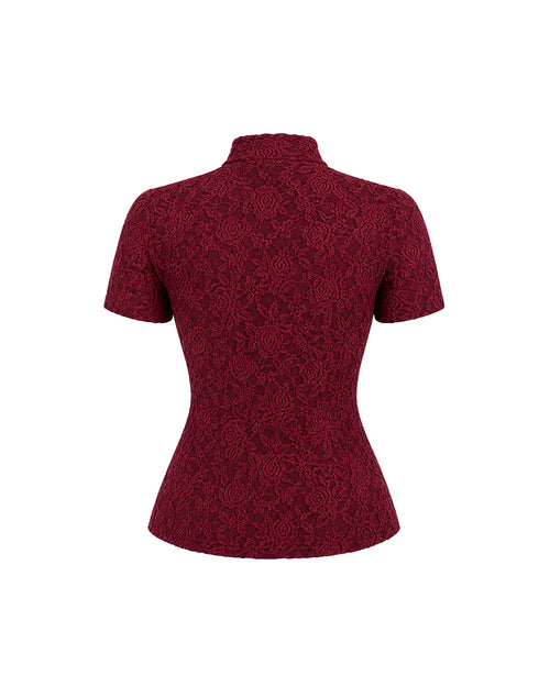 Mandarin Lace Top in Burgundy