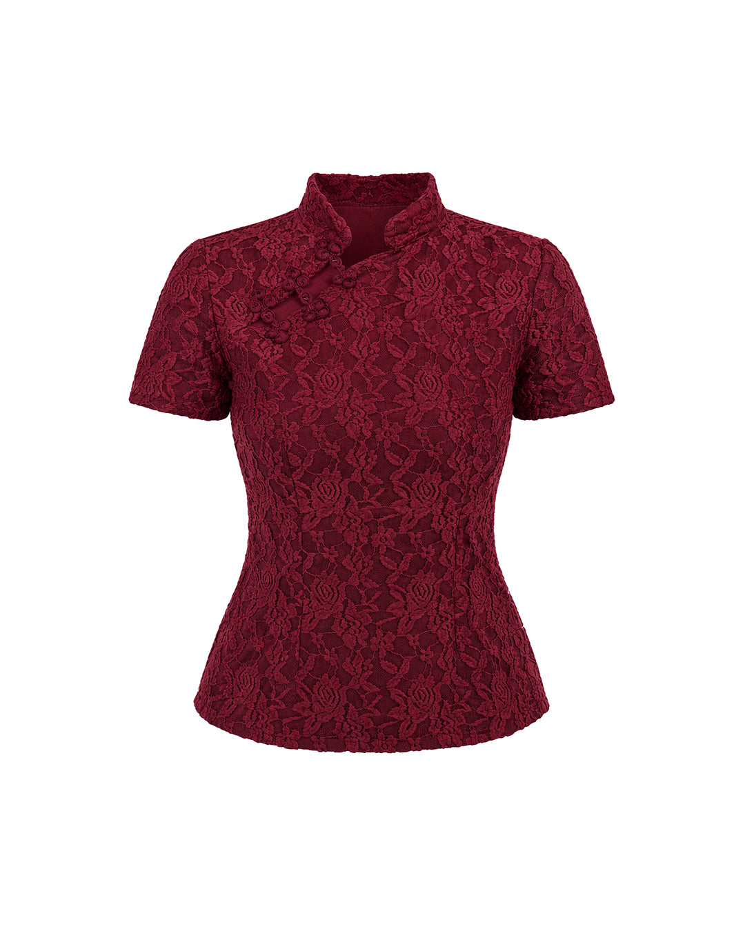 Mandarin Lace Top in Burgundy