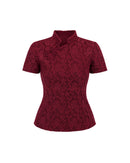Mandarin Lace Top in Burgundy