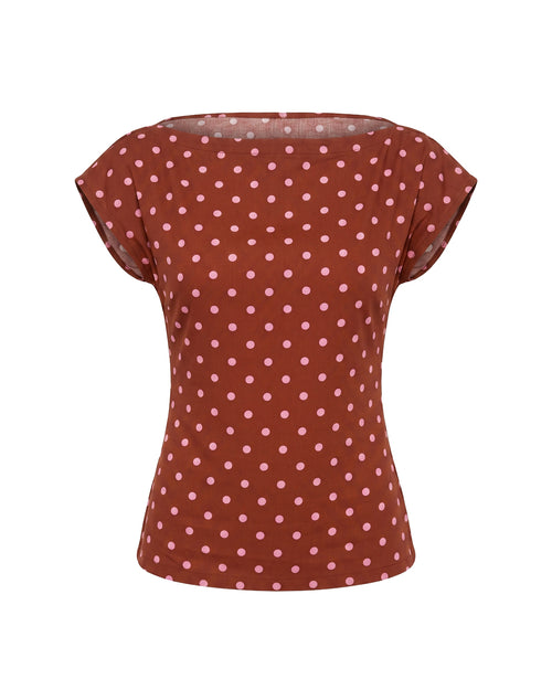 Lizzie Top in Brown Polka Dot