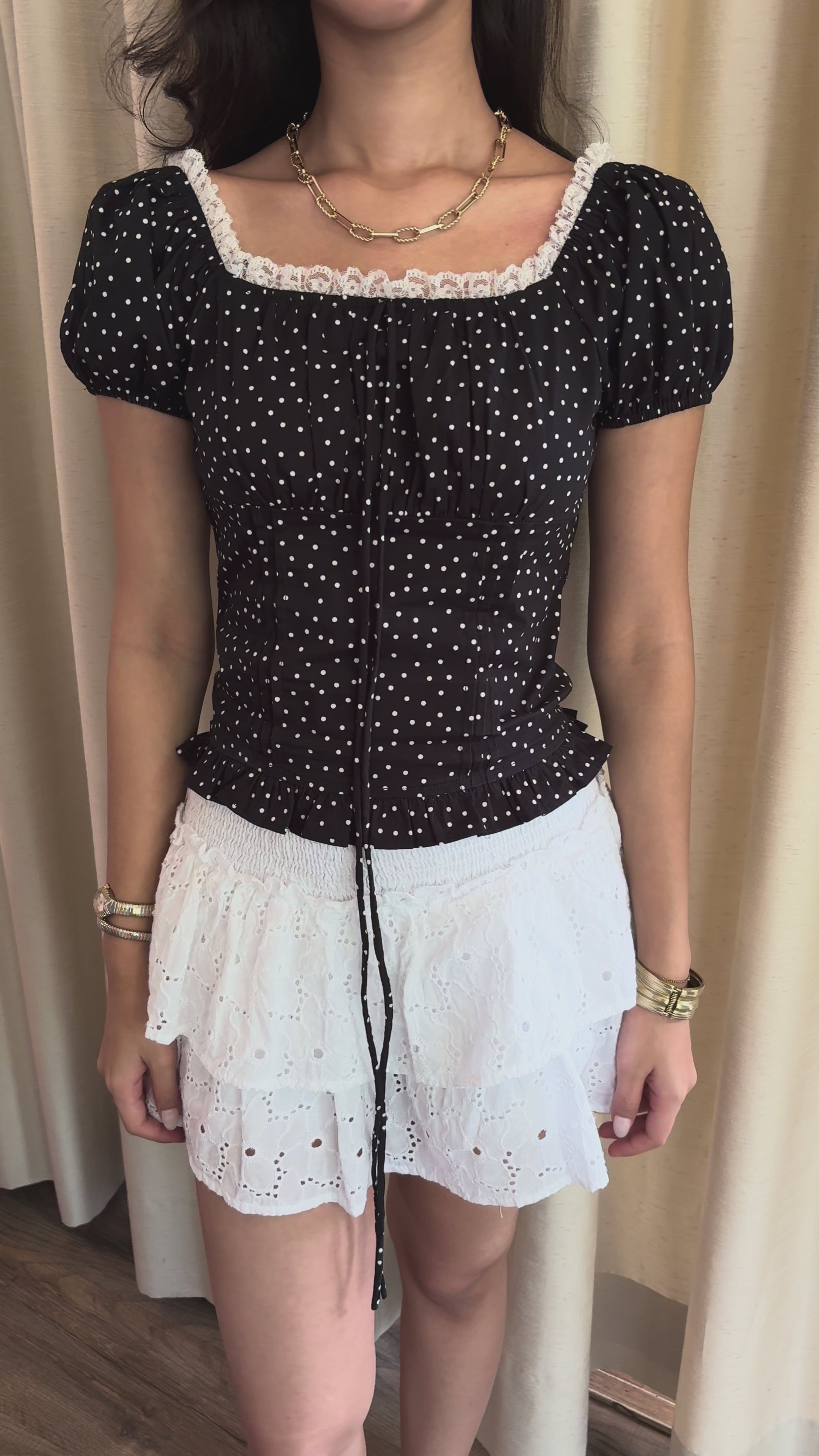 Isabelle Polka Dot Top in Black