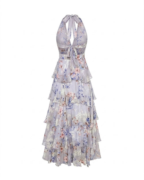 Arabelle Frill Dress in Grey Floral