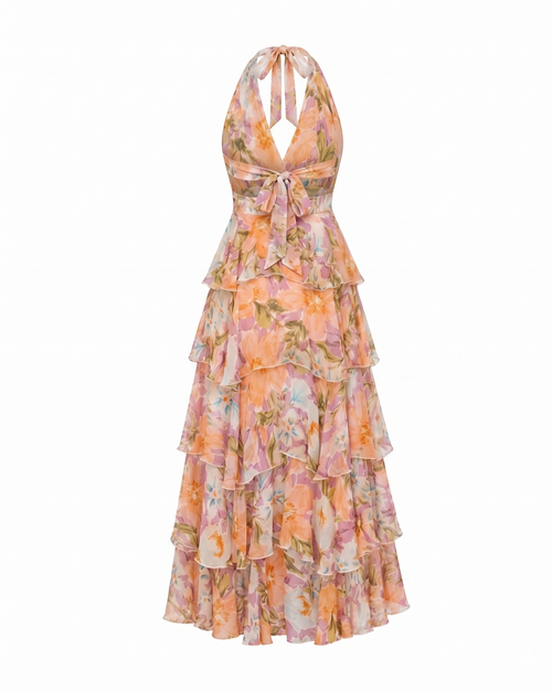 Arabelle Frill Dress in Orange Floral
