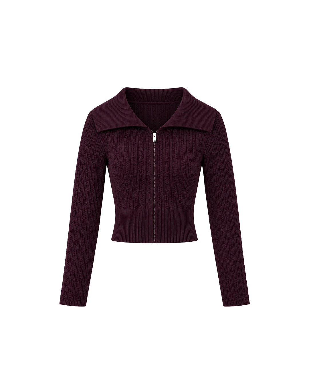 Cable Knit Zip Cardigan in Burgundy