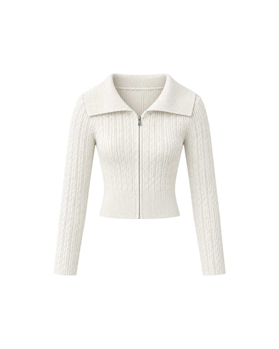 Cable Knit Zip Cardigan in Cream