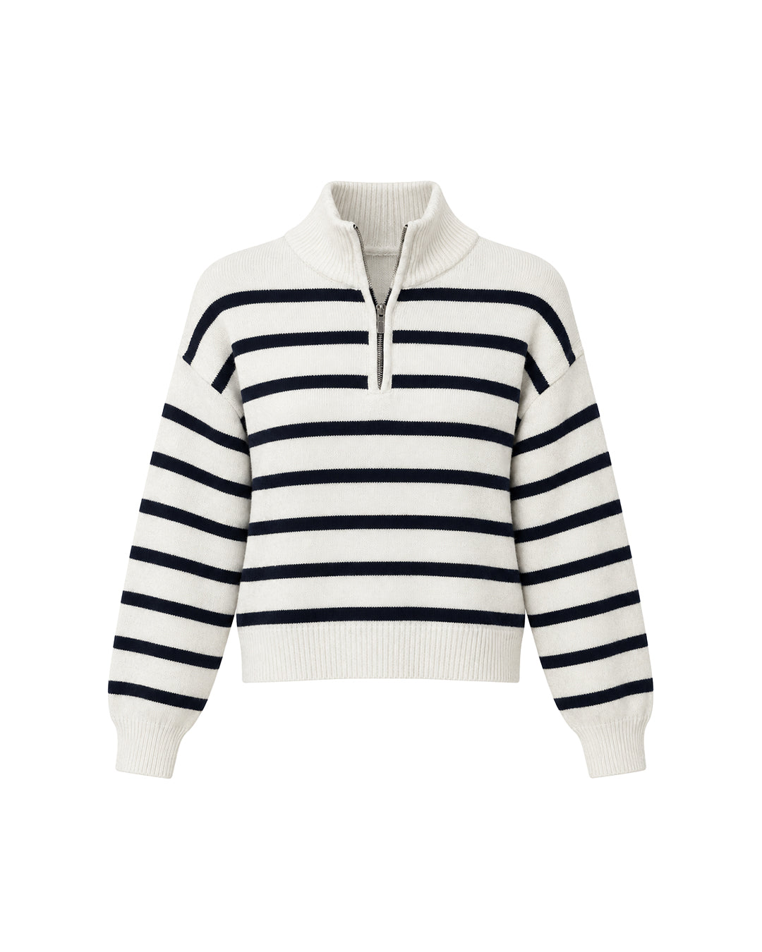 Collared Stripped Zipper Knit