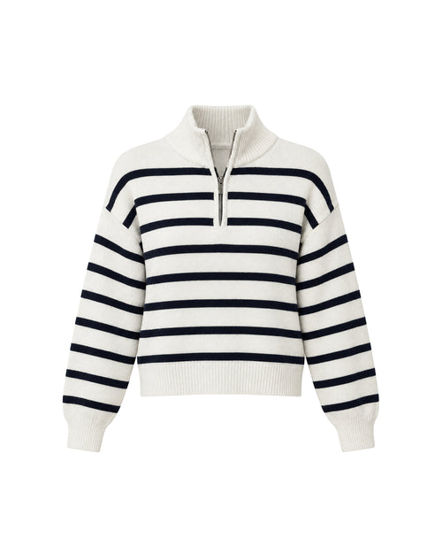 Collared Stripped Zipper Knit