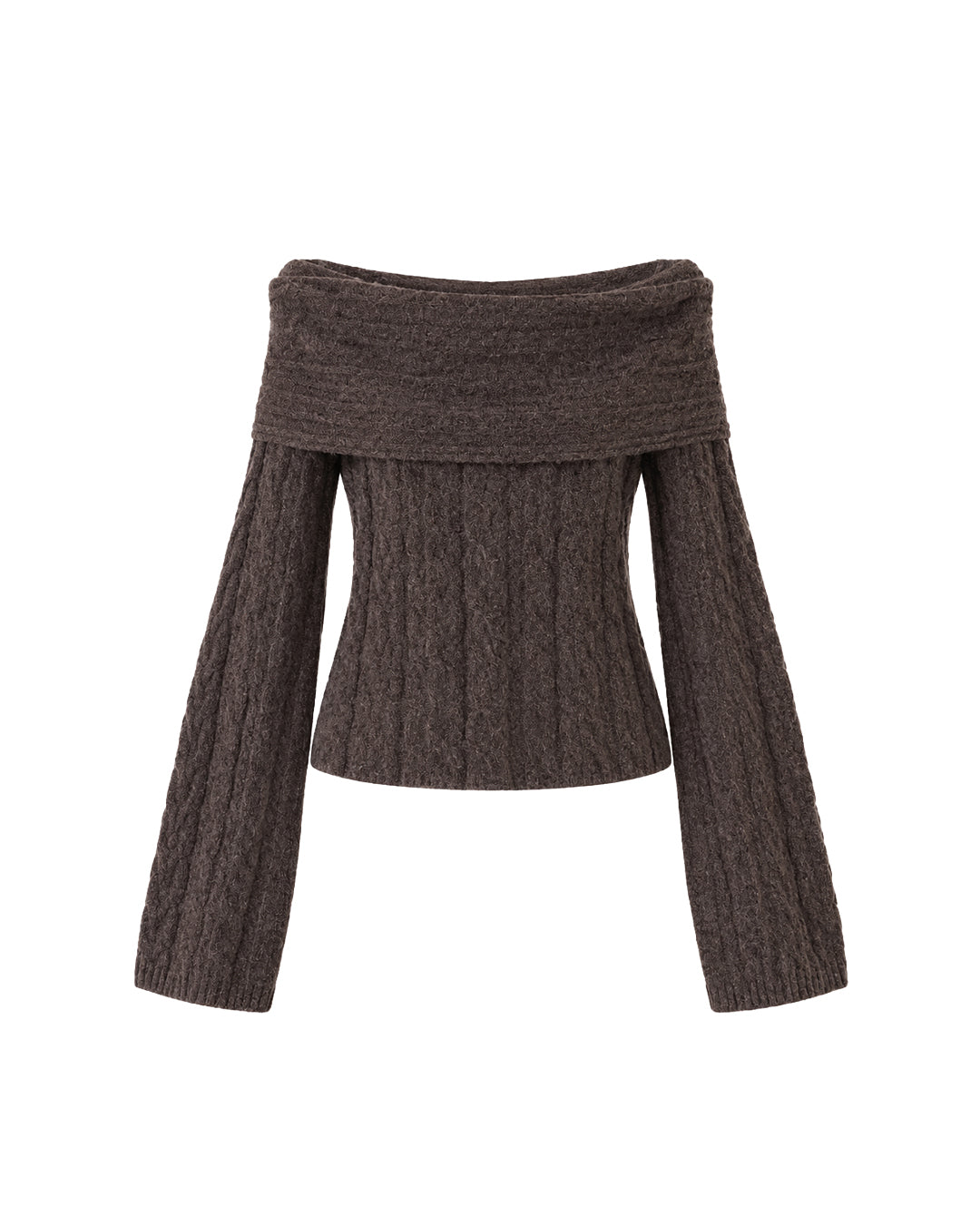 Fuzzy Cable-Knit Boat Neck Chunky Knit in Ashy Grey