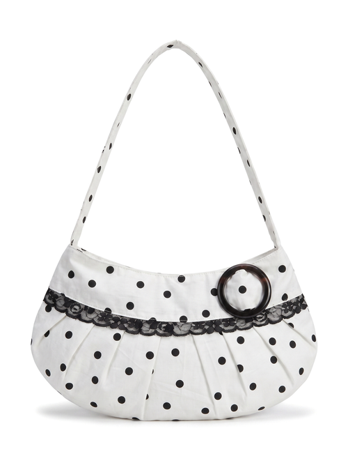 Lucy Shoulder Bag in White Polka Dot